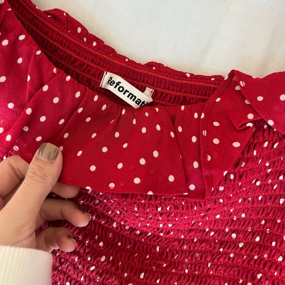 Reformation Medium Siesta Midi Dress Ruffle Smocked Polka Dot - Picture 5 of 6